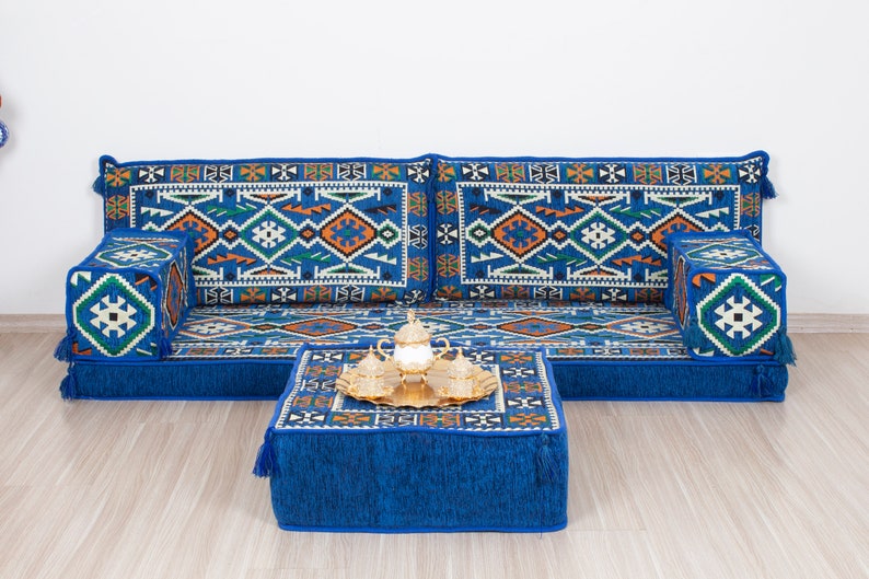 Custom Arabic Diwan, Patterned Cushion Cover, Ethnic Floor Cushion, Bohemian Home Decor, Balcony Floor Seat, Moroccan Couches, Arabic Sofa S + Ottoman