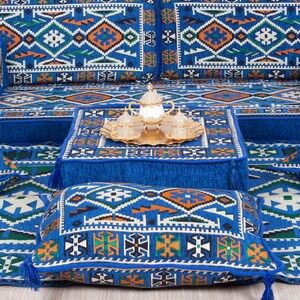 Custom Arabic Diwan, Patterned Cushion Cover, Ethnic Floor Cushion, Bohemian Home Decor, Balcony Floor Seat, Moroccan Couches, Arabic Sofa 画像 2