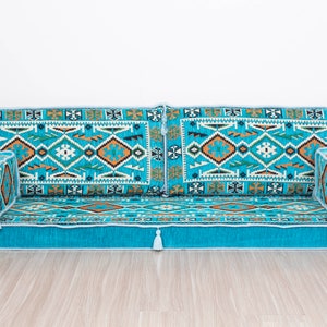 Arabic Bench Cushion, Pallet Sofa Cushion, Green Veranda Couches, Garden Pillow Set, Arabic Sofa Set, Ethnic Seating Set, Floor Sofa Pillow Aqua Blue