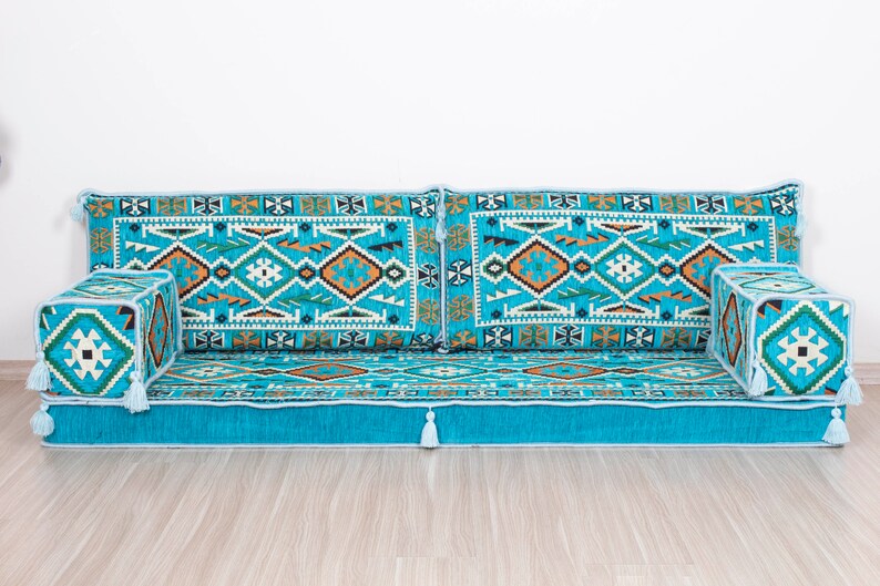 Arabic Bench Cushion, Pallet Sofa Cushion, Green Veranda Couches, Garden Pillow Set, Arabic Sofa Set, Ethnic Seating Set, Floor Sofa Pillow Aqua Blue