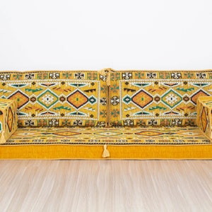Arabic Bench Cushion, Pallet Sofa Cushion, Green Veranda Couches, Garden Pillow Set, Arabic Sofa Set, Ethnic Seating Set, Floor Sofa Pillow Yellow