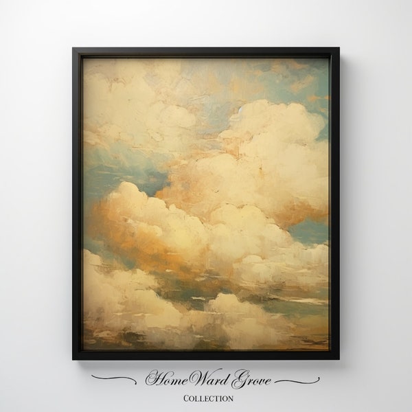 White Sky Painting - Digital Download - Printable Art -  Modern - Blue Skies Cloud Picture - Living Room Decor - Bed Room Wall Art