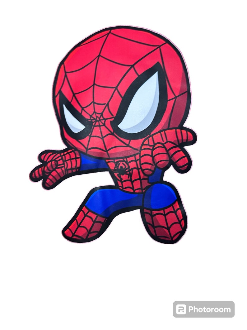 May include: A cartoon illustration of Spiderman in a red and blue suit with a white spider logo on his chest. He is in a jumping pose with his arms outstretched.