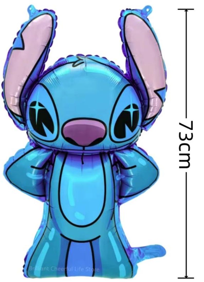 Puede incluir: Un globo de aluminio azul y morado con forma de Stitch de la pel&iacute;cula de Disney Lilo & Stitch. El globo mide 73 cm de alto.