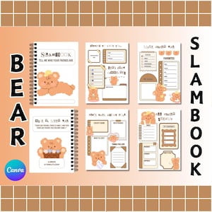 Bear Slam Book Cute Template Canva Editable Printable