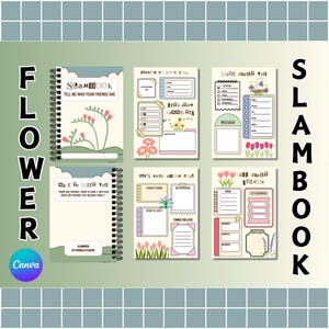 Flowers Slam Book Slambook Cute Template Canva Editable Printable