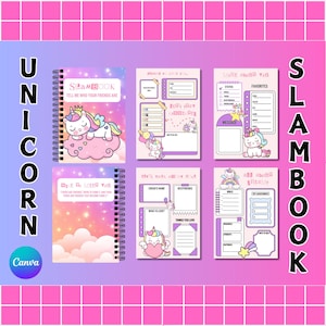 Unicorn Slam Book Slambook Cute Template Canva Editable Printable