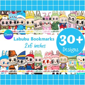 34 plantillas de marcadores Labubu editables en Canva