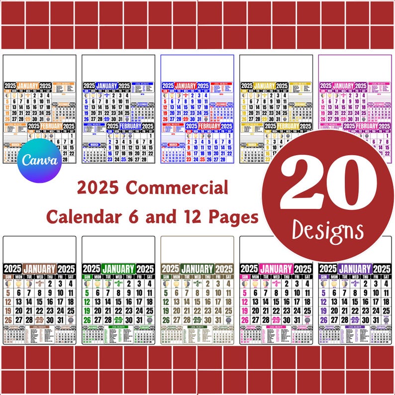 2025 Commercial Calendars 6-page and 12-page With 10 Colors Each Folio ...