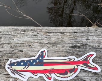 USA American Flag Catfish Sticker - 5 inches - Buy 2 Get 1 FREE