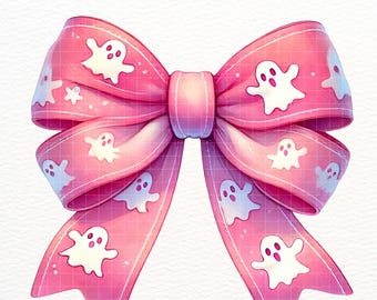 Pink Halloween Coquette Bow PNG for sublimation - Cute Halloween Pink Bow - Cute Pink Ghost Clipart - Girly Halloween designs for shirts