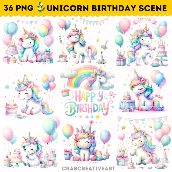 Rainbow Unicorn Clipart, Unicorn PNG, Magic Unicorn PNG, Baby Shower Clipart, Watercolor Unicorn, Unicorn Birthday Girl Clipart, Baby Girl