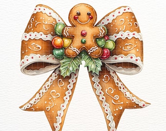 Gingerbread Bow - Christmas Coquette Bow PNG, Christmas PNG - Christmas Sublimation Designs - Gingerbread PNG - GingerBread man Clipart