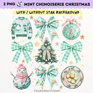ミント＆ピンクのシノワズリコケットクリスマスリボンPNG - シノワズリリボンクリップアート - クリスマスコケットリボン - パステルグランドミレニアルクリスマス