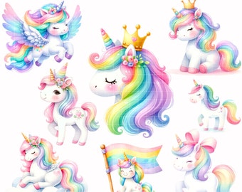 Regenbogen Einhorn Clipart, süßes Einhorn PNG, Einhorn-Geburtstags-Party Clip Art, Aquarell Einhorn Grafiken, Kawaii Einhörner, Pegasus PNG, Pferd