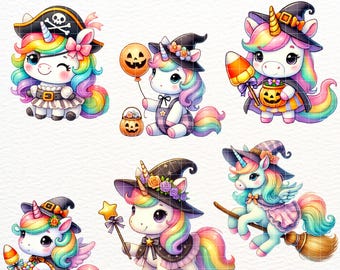 Halloween Unicorn PNG - Watercolor Halloween Unicorn Clipart - Unicorn Halloween Party Invitation - Baby Unicorn Clipart PNG for Sublimation