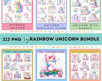 Regenbogen Einhorn Bundle Clipart - Süßes Einhorn PNG - Einhorn Geburtstagsfeier PNG - Aquarell Einhorn Grafiken - Kawaii Einhorn - Pegasus PNG