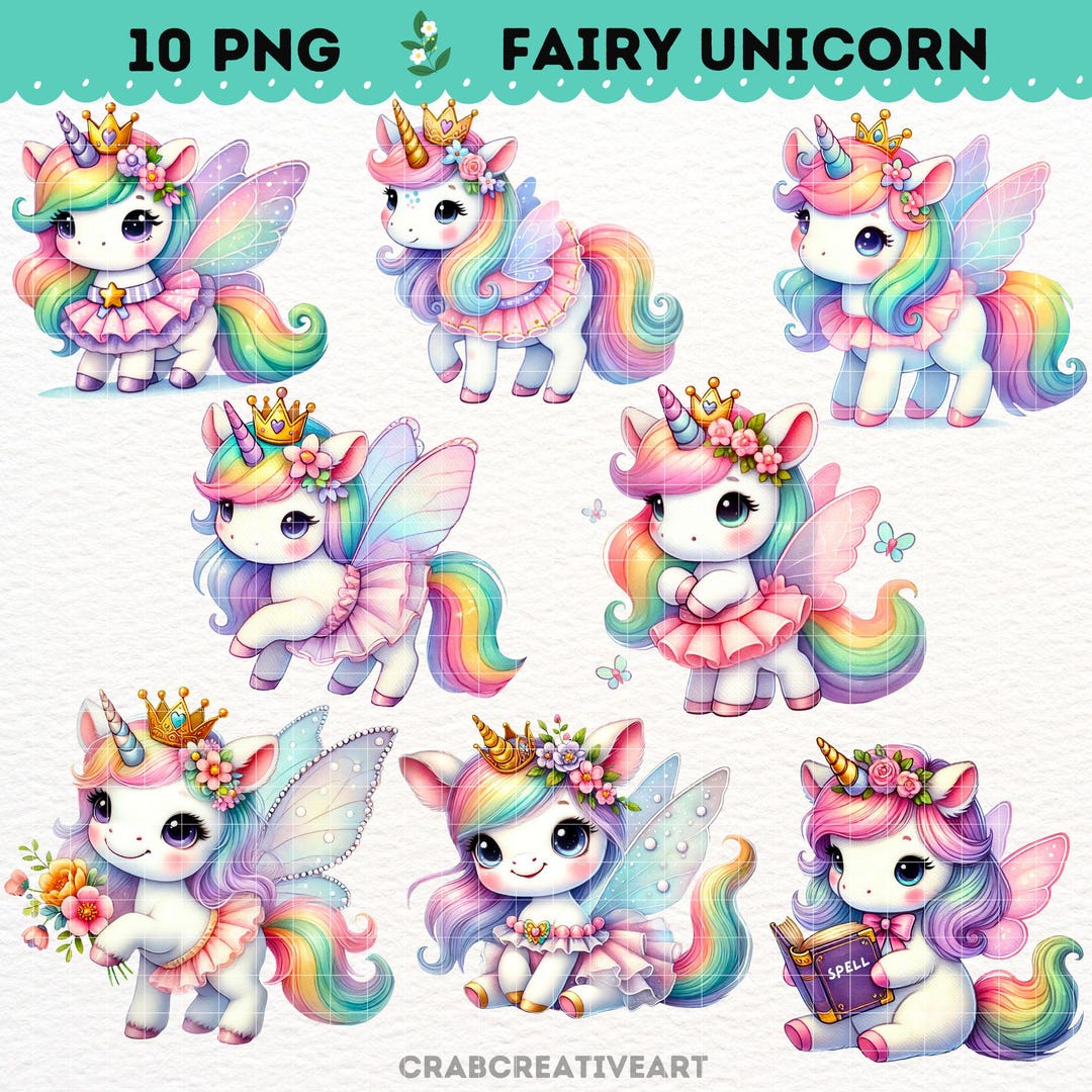 Fairy Unicorn PNG - Rainbow Unicorn Graphic - Watercolor Cute Unicorn ...