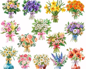 Imágenes prediseñadas de flores del mes de nacimiento, flores del mes de nacimiento en acuarela, PNG floral en acuarela, PNG de flores de nacimiento, ramo de flores del mes de nacimiento, PNG de flores