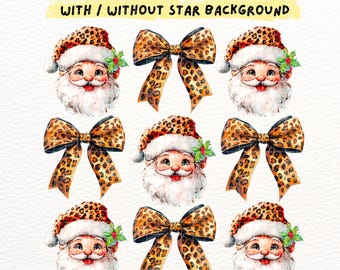 Retro Leopard Kokette Weihnachten Png - Leopard Weihnachtsmann PNG - Weihnachtsmann Png - Trendy Santa - Leopard Weihnachtsdesign - Gepard Kokette Schleife