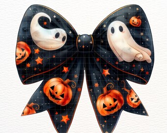 Spooky Halloween Coquette Bow PNG for sublimation - Cute Halloween Pink Bow - Cute Ghost Clipart - Girly Halloween designs for shirts