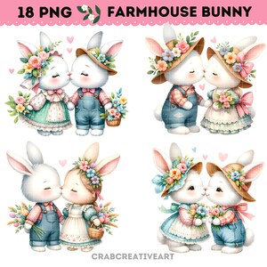 Imágenes prediseñadas de conejito de granja: conejitos de Pascua de acuarela perfectos para álbumes de recortes, decoración de guarderías y tarjetas de felicitación hechas a mano, conejo de Pascua PNG