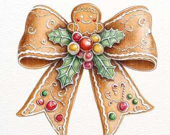 GingerBread man Clipart - Gingerbread Bow - Christmas Coquette Bow PNG, Christmas PNG - Christmas Sublimation Designs - Gingerbread PNG