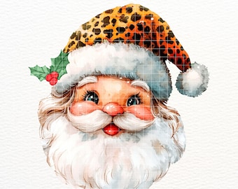 Retro Leopard Santa Claus PNG -  Leopard Santa PNG Sublimation Design - Retro Christmas Digital - Vintage Santa PNG - Designer Santa Png