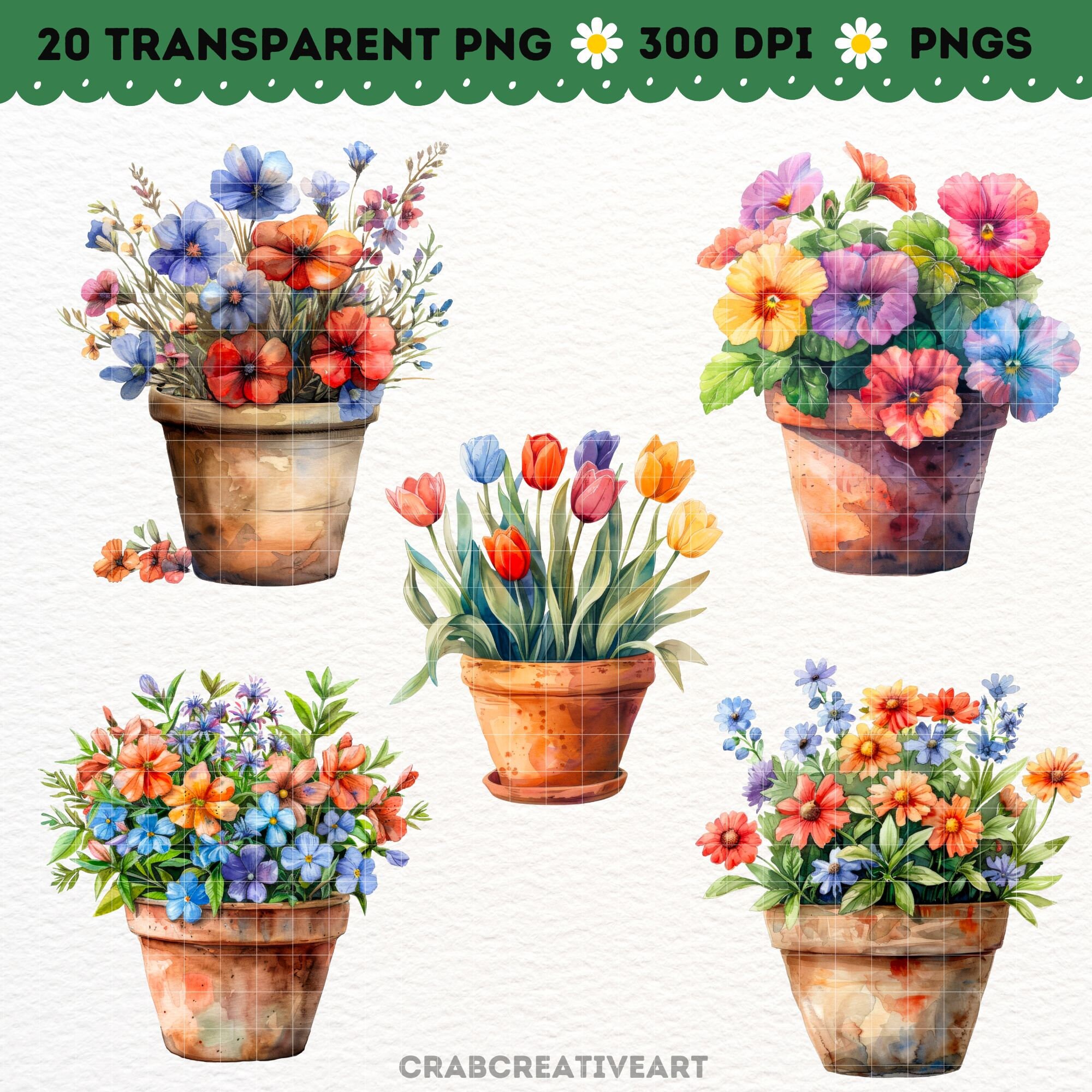 Spring Flowers in the Pot Clipart, Spring Flower Pot Illustration ...