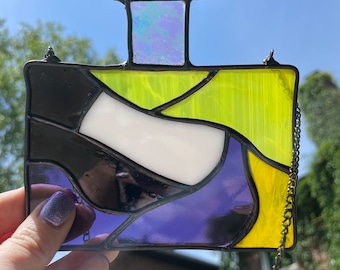 Non-Binary Gender Magic Potion: Handmade Stained Glass Sun Catcher, Pride, LGBTQ+, Pride Flags, Gifts, Trans, Enby, Leaded Glass, Witchy