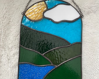 The Lakes - Sun Catcher, Stained Glass, Gift, Home Decor, Window Art, Wall Art, Landscape, Mothers Day