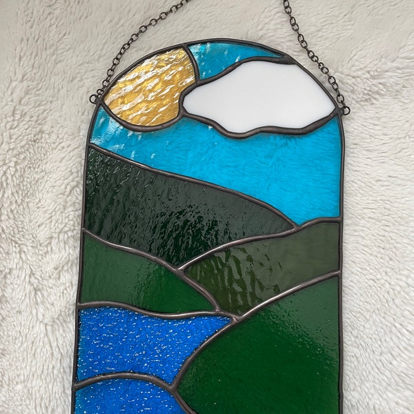 The Lakes - Sun Catcher, Stained Glass, Gift, Home Decor, Window Art, Wall Art, Landscape, Mothers Day