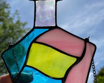 Pansexual Love is Love Potion: Handmade Stained Glass Sun Catcher, Pride, Pan, Magic, LGBTQ+, Gifts, Leaded Glass, Witchy