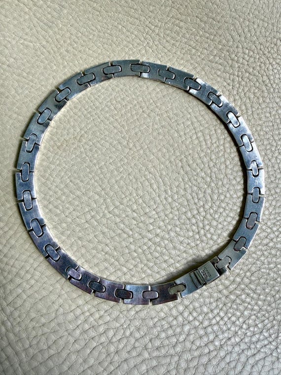 Weighty Solid Silver Geometric Flat Link Collar N… - image 4