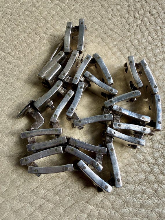 Weighty Solid Silver Geometric Flat Link Collar N… - image 2