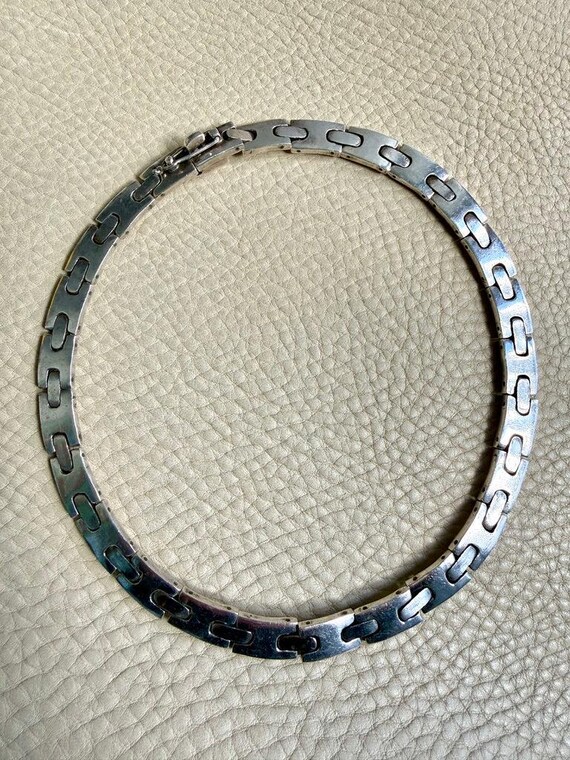 Weighty Solid Silver Geometric Flat Link Collar N… - image 3