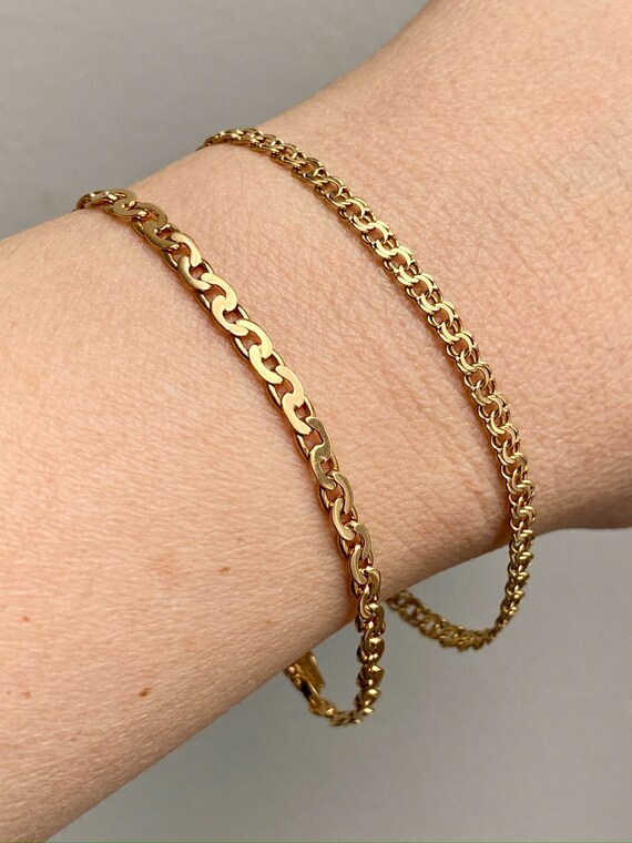 1944 Delicate 18k double-link solid gold bracelet 