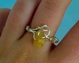 Handmade citrine crystal wire wrapped ring size 7 1/2, gemstone ring, birthstone, natural stone, anxiety ring