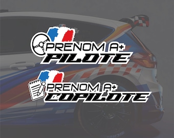 Autocollant pilote copilote personnalisé Rallye | sticker Lot 4 stickers | adhésif identité pour voiture