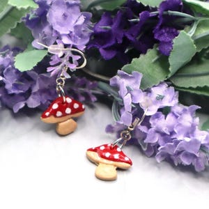 Handmade Mushroom Dangle Earrings: Polymer Clay Fairycore Jewelry