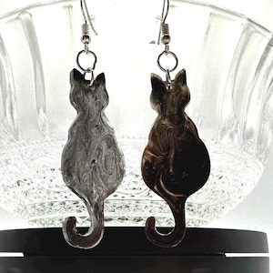 Resin Black Cat Dangle Earrings