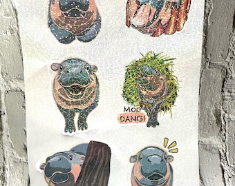 Moo Deng Sticker Sheet | Cute Baby Hippo Stickers