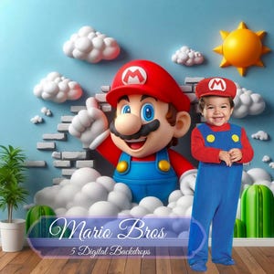 Mario Bros Digitaler Hintergrund Sitting Up First Birthday Boy Composite Hintergrund Sale, digitaler Hintergrund, Overlays