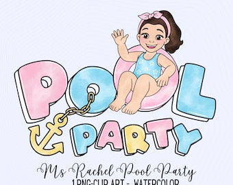 Ms Rachel Pool Party Clipart PNG, Ms Rachel Watercolor, Summer Clipart, Digital Download for Kids Craft, Ms Rachel PNG, pool party