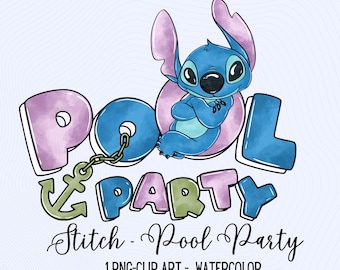Stitch Clipart | Stitch Pool Party Clipart PNG | Summer Watercolor Art | Summer Kids Clipart | Kids Sublimation | Instant Download