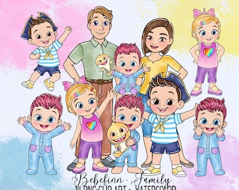 Bebefinn Familie Clipart PNG Aquarell 14 Bebefinn PNG digitale Kunst Kinder Familie Sublimation Kind Instant Download Bebefinn Aquarell