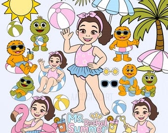 Ms Rachel Summer Clipart PNG | Beach Girl Digital Download | Kawaii Pool Party Art | Pool Party | 300 DPI | Georgie and Herbie PNG
