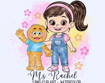 Ms. Rachel PNG, Ms. Rachel and Herbie Clipart | Ms. Rachel Watercolor Art | Children&#39;s Education Clipart | Child Sublimation | Instant Download