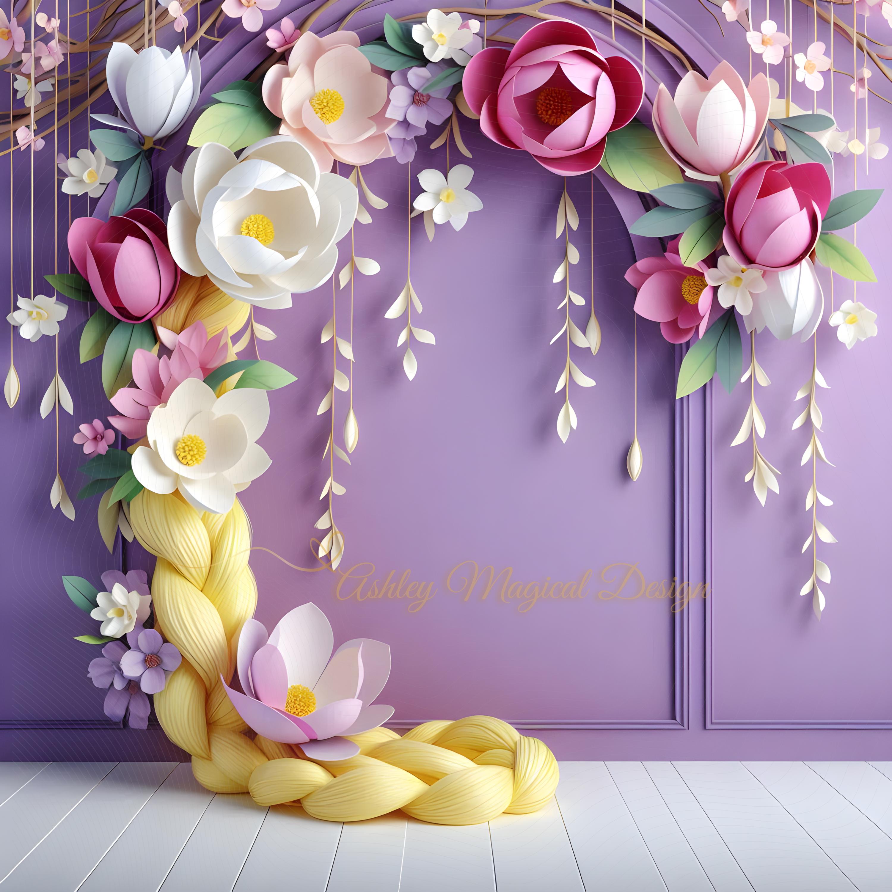 Tangled Backdrop Rocks Rapunzel-inspired Paper Flower Digital Backdrop, Tangled Smash Cake ...