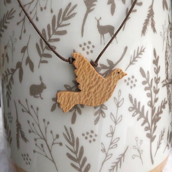 Dove reclaimed wood necklace